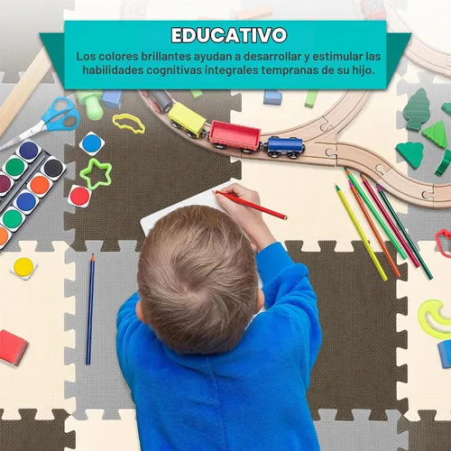 Vista 3 de ProSource Alfombra de juego, azulejos de espuma suave para niños, paneles de EVA entrelazados para uso en corral, superficie de desarrollo de gateo