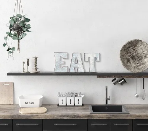 Vista 3 de Zoreal Letrero de comer galvanizado con letras rústicas de metal para decoración de pared
