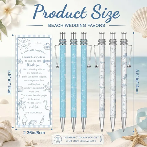 Vista 3 de Tenceur Juego de 30 bolígrafos retráctiles de tinta negra para invitados de boda en la playa, regalos de boda, regalos de boda, suministros