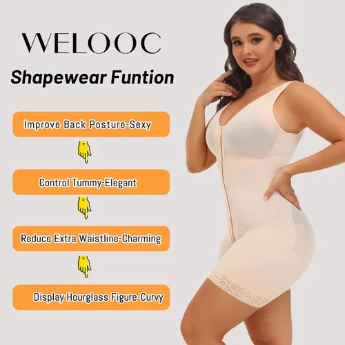 Vista 2 de welooc Fajas Colombianas - Fajas moldeadoras para mujer, control de abdomen, ropa de compresión para entrenamiento de cintura, faja completa