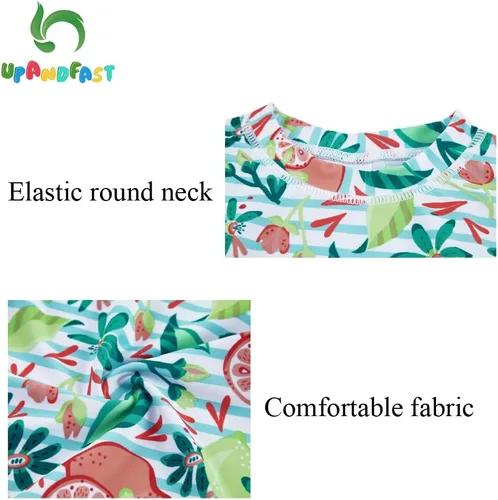 Vista 4 de upandfast Conjunto de traje de baño de dos piezas de manga larga con protección solar UPF 50+ para niñas de 3 a 8 años