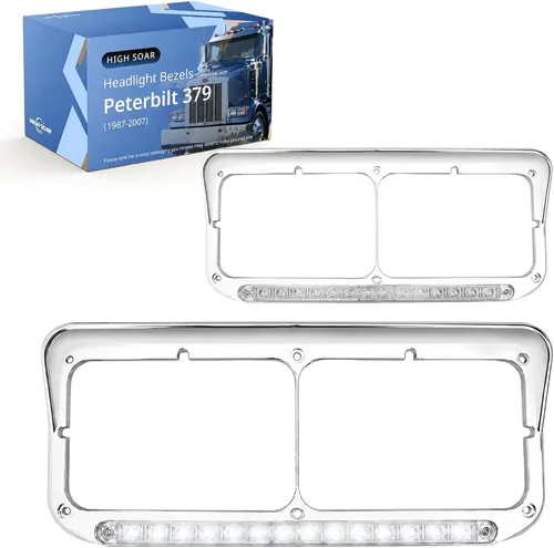 Vista 8 de High Soar 2x Bisel de Faro con Luz LED de 12" Cromada Lado del Conductor y Pasajero LH y RH Repuesto para Luz 4x6 para Camiones Kenworth T400 T600