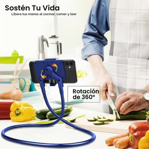 Vista 2 de B-Land Soporte para teléfono celular, soporte universal para teléfono móvil, soporte perezoso, soporte de montaje flexible de bricolaje con Azul