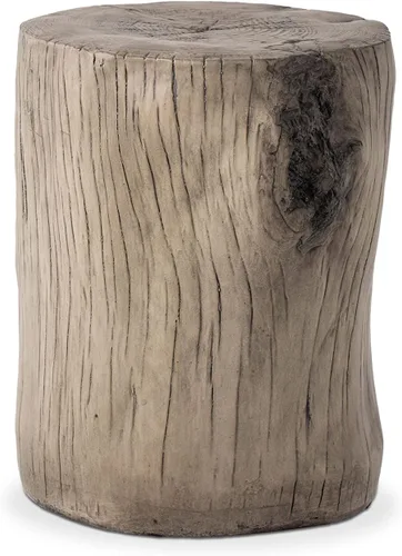 Vista 9 de HOMPUS Mesa auxiliar de hormigón para exteriores, mesa decorativa redonda moderna de tocón de árbol, soporte para maceta, taburete de jardín