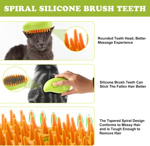 Vista 4 de Cepillo de vapor para gatos, 3 en 1, peine de eliminación de pelo de mascotas con vaporizador, peine Spritz para perros, espray de pulverización