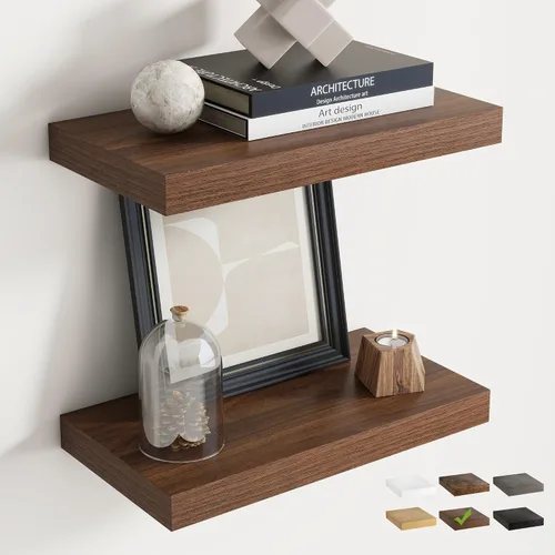Vista 46 de Estantes flotantes cuadrados de 8 pulgadas para pared, paquete de 3, estantes de baño con veta de madera de 8"D con soportes invisibles, estantes