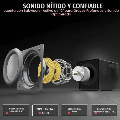 Vista 3 de Pyle Altavoz de columna Line Array - Sistema de sonido profesional y compacto con subwoofer de altavoz de 12 pulgadas, transmisión, amplificador