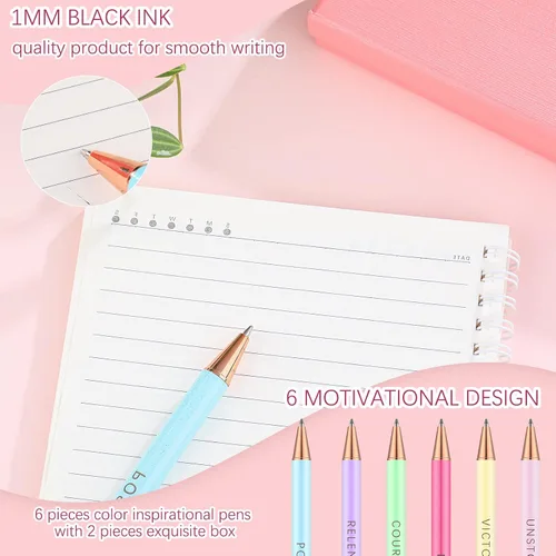 Vista 3 de Outus Juego de 6 bolígrafos de Navidad elegantes, regalos inspiradores para mujeres, bolígrafos motivacionales de oficina, regalos de metal bonito