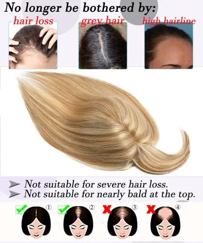 Vista 6 de Toppers para el cabello para mujeres con cabello delgado, base de seda real, clip en toppers con flequillo para pérdida de cabello, cabello gris, 10