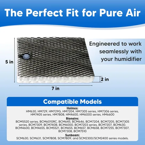 Vista 8 de Upstart Battery Paquete de 6 filtros de repuesto para humidificador Bionaire BCM740B, compatible con filtro humidificador Bionaire BWF100 HWF100