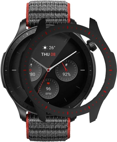 Vista 5 de Funda protectora para Amazfit GTR 4, a prueba de golpes, duradera, de policarbonato duro, accesorios para Amazfit GTR 4 Smartwatch (negro rojo)