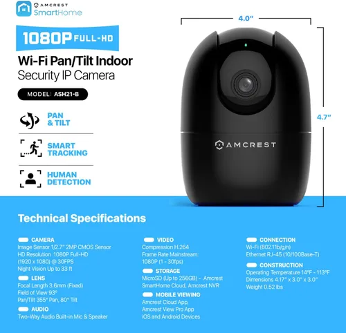 Vista 9 de Amcrest Cámara WiFi 1080P para interiores, cámara de niñera, cámara para perros, monitor de sonido y bebé, detección de personas y mascotas