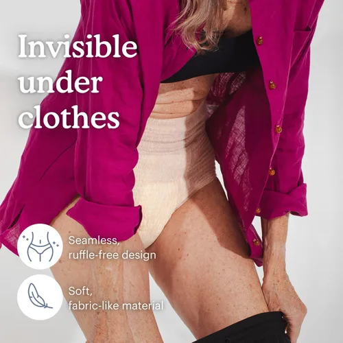 Vista 5 de Because Discreet Maximum Adult Incontinence & posparto ropa interior para mujer, alta absorción, desechable, absorbe hasta 4 tazas, beige