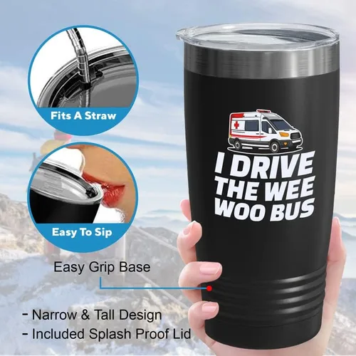 Vista 4 de Ambulance Driver Black Viking Tumbler 20oz – I Drive The Wee Woo Bus – Hospitales EMT Pacientes Transportando Técnico Enfermo Apreciación Med