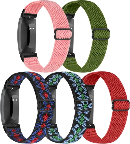 Vista 11 de Correa elástica para reloj, compatible con Fitbit Inspire 3/2/HR/Ace 2/3, correas de repuesto de nailon suave para mujeres y hombres negro+verde