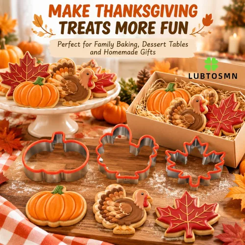 Vista 2 de LUBTOSMN 3 Piece Fall Thanksgiving Cookie Cutters Set, Silicone Rim