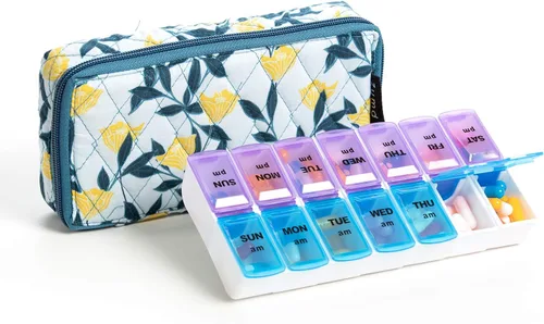 Vista 28 de Organizador Semanal de Pastillas 2 Veces al Día, Pastillero Zumd de 7 Días con Bonita Funda de Tela Acolchada con Cremallera, Estuche de Pastillas