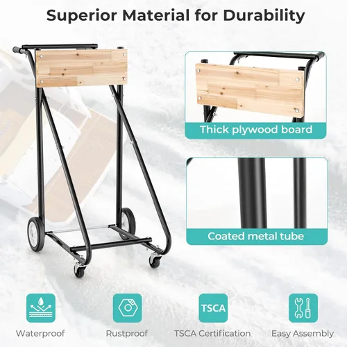 Vista 3 de S AFSTAR Soporte de motor fuera de borda, carrito de motor resistente con tablero de madera contrachapada gruesa maciza, 4 ruedas lisas, mango