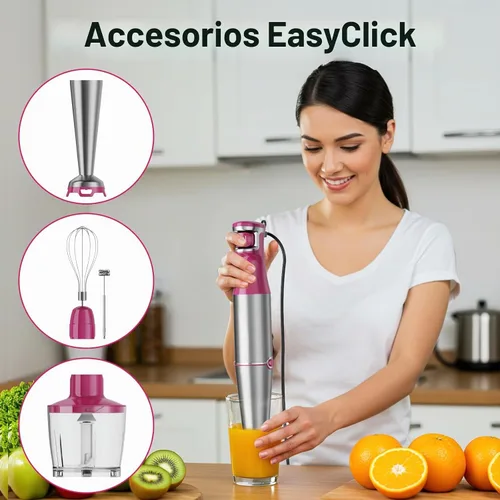 Vista 5 de Mezclador de inmersión Turelar de mano con cable, 1100W 5 en 1 juego de Rojo rosa