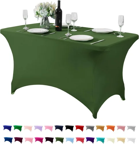 Vista 128 de Mantel de elastano para mesa de 6, 4 o 8 pies, universal, ajustable, para fiestas, banquetes, bodas y eventos, color verde manzana