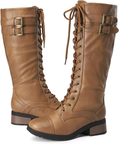 Vista 4 de DREAM PAIRS - Botas de poliuretano a la rodilla para mujer, estilo de equitación o combate