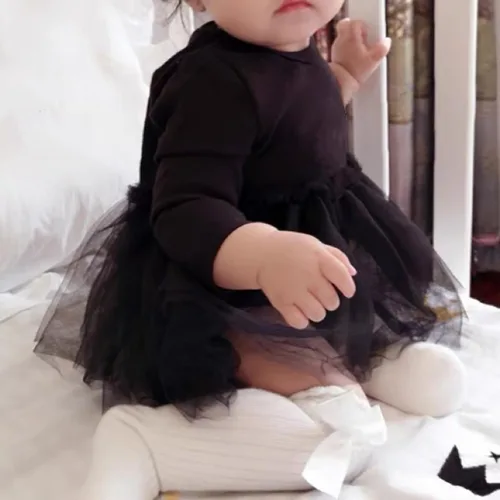 Vista 3 de Maemukilabe Infant Newborn Baby Girl Ruffle Sleeve Dress Romper 2Pcs Tulle Bodysuit Headband Set Christmas Halloween Clothes