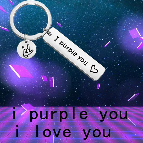Vista 6 de TGBJE Llavero I Purple You con texto en inglés I love you, regalo para novio, día de San Valentín