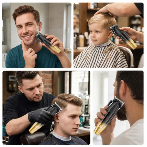 Vista 6 de VGR 003 - Cortapelos profesionales para hombre con juego de recortadora de podadora, color dorado 9000 RPM; 250min runtime; LED display; 6 comb