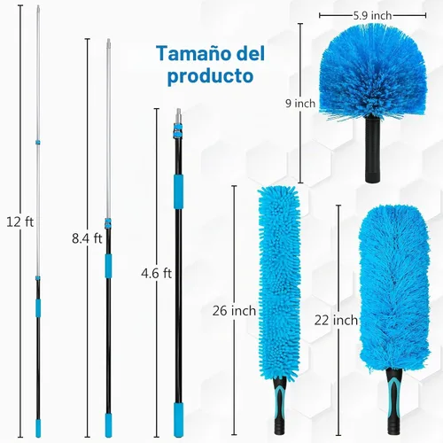 Vista 2 de Ventilador de techo alto de 20 pies con poste de extensión de 5 a 12 pies, telaraña reutilizable extensible y plumero de plumas flexible