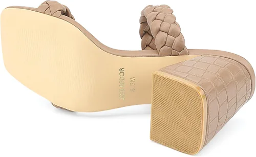 Vista 7 de JENN ARDOR Sandalias de tacón grueso para mujer, sandalias trenzadas con tiras y punta cuadrada para mujer, sandalias cómodas de vestir
