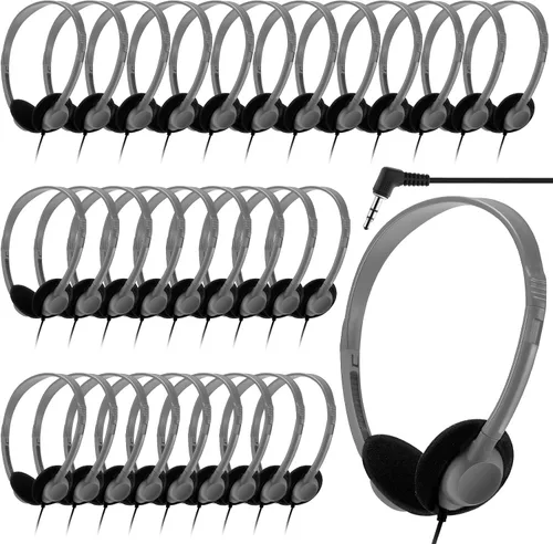 Vista 8 de Yunsailing Paquete de 20 auriculares a granel con diadema ajustable de 0.138 in, auriculares para programas de aprendizaje, laboratorio de Negro