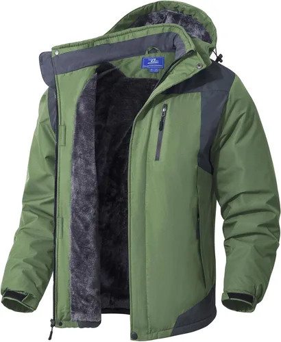 Vista 9 de SPOSULEI - Chaquetas de esquí para hombre con capucha, chaquetas de snowboard, impermeables, forro de vellón, abrigos con bolsillos múltiples