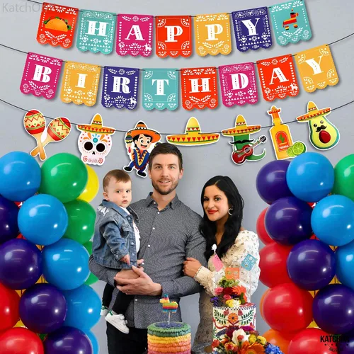 Vista 6 de KatchOn - Cartel mexicano de feliz cumpleaños, 15 pies preencordado, decoraciones de cumpleaños mexicanos, decoraciones de fiesta de fiesta