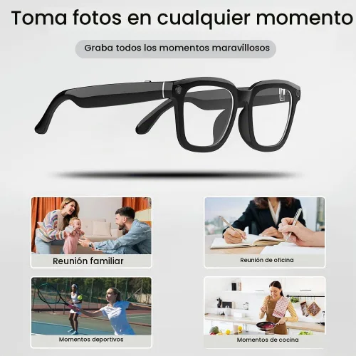 Vista 7 de Al Smart Glasses, cámara HD 1080p con funciones de música y llamadas, gafas inteligentes Ai con Bluetooth para grabación de video remota, control