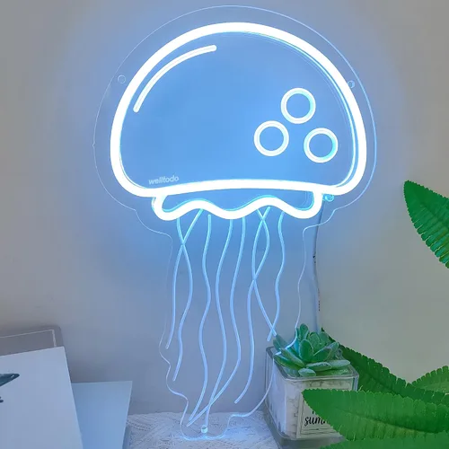 Vista 10 de Letrero de neón de tiburón con sensor de movimiento, letrero de neón LED azul hielo con 3 modos regulables, tablero acrílico decoración de tiburón