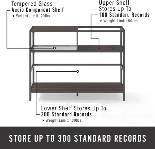 Vista 4 de Crosley Furniture Provo - Soporte para tocadiscos con almacenamiento para discos de vinilo, negro mate/marrón