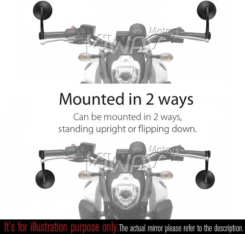 Vista 3 de KiWAV Espejos de extremo de barra de motocicleta Eclipse negro compatible con manillar roscado M6