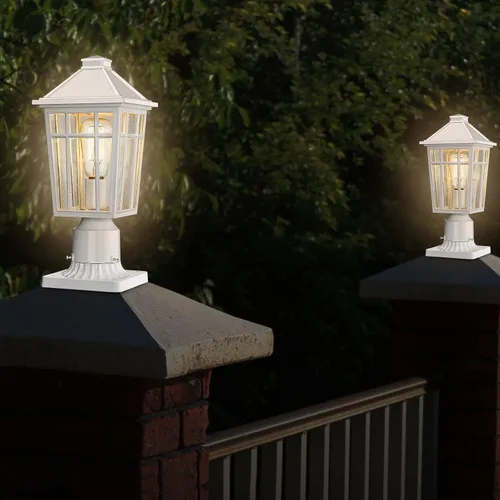 Vista 8 de Darkaway Lámpara de poste para exteriores, carcasa de aluminio impermeable con vidrio, iluminación de cubierta de poste de valla para jardín, patio