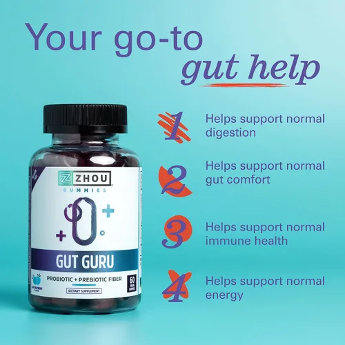 Vista 3 de Zhou Gut Guru - Gomitas de salud intestinal para hombres y mujeres, suplemento de fibra prebiótica y probiótica para la digestión y apoyo a la salud