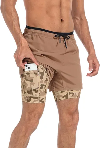 Vista 4 de LRD Pantalones cortos de entrenamiento para hombre con forro de compresión de 5 pulgadas de entrepierna