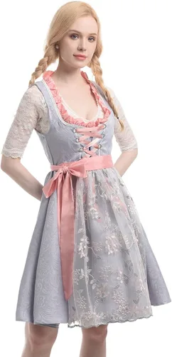 Vista 6 de LSYYSKB Disfraz de Oktoberfest para mujer, vestido de tirolesa bávara, vestidos alemanes, disfraces bávaros, vestido de tirolesa con cordones