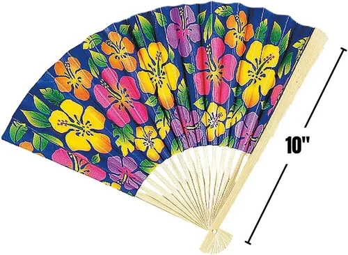 Vista 2 de Fun Express - Abanicos plegables con estampado de hibisco para fiesta - Suministros para fiestas - Favores - Fans - 12 piezas