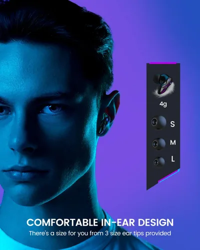 Vista 5 de EKSA GT1 - Auriculares inalámbricos para videojuegos, Bluetooth de 45 ms, ultra baja latencia, con modo de juegomúsica, auriculares con micrófono