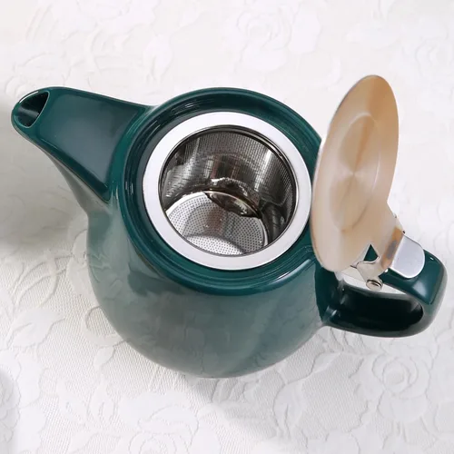 Vista 5 de Tetera de cerámica con infusor de acero inoxidable, resistente al calor, perfecta para hacer té, verde, 500ml/17oz verde (Ceramic Teapot Green)