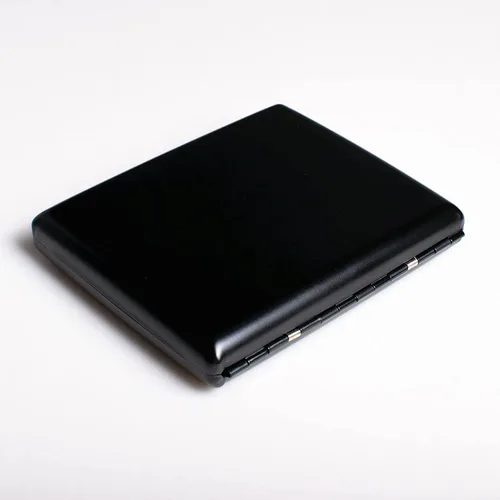 Vista 7 de Caja de cigarrillos de metal, para mujeres y hombres, clip de resorte portátil de doble cara, capacidad para cigarrillos de 18-20 de 3.937 in (negro)
