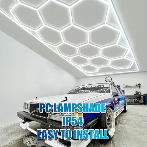 Vista 5 de Luces LED hexagonales de garaje, 6500 K regulables, brillo ajustable, luces hexagonales de gimnasio para coche/lavado de autos