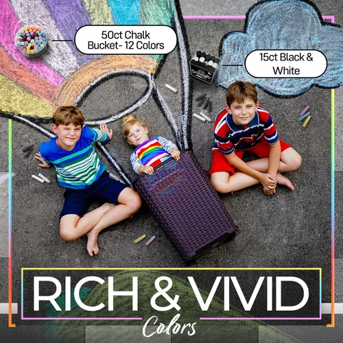 Vista 6 de Loddie Doddie Tiza jumbo para acera para niños, cubo de 15 unidades, 10 negros y 5 blancos, juego de tizas para acera a granel, organizador de cubos