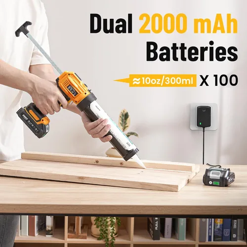 Vista 3 de Pistola de calafateo eléctrica, pistola de calafateo inalámbrica con 2 baterías de 2000 mAh, 9 herramientas de calafateo de silicona, 4 velocidades
