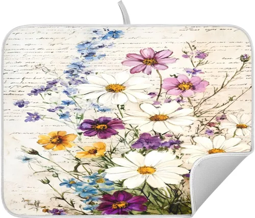 Vista 27 de Tapete de secado de platos de hojas de otoño y girasol, almohadilla absorbente de secado rápido, protector para encimera de cocina, 16 x 18 pulgadas