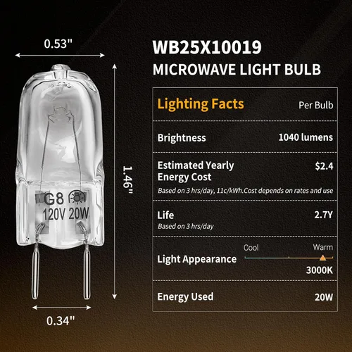 Vista 9 de Bombilla halógena compatible con GE, Samsung, Kenmore, Elite, Maytag, microondas sobre la estufa, luz nocturna/luz para estufa para microondas GE